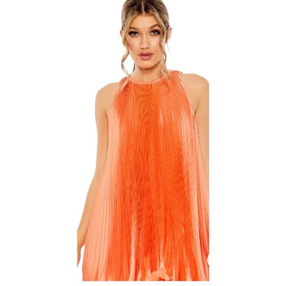Mac Duggal Size 4 NEW Orange Pleated Halter Neck Flowy Mini Trapeze Dress 49636 - Picture 3 of 9